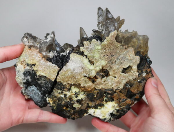 Incredible! 7,435ct Smoky Quartz, Black Tourmaline, and Hyalite Opal