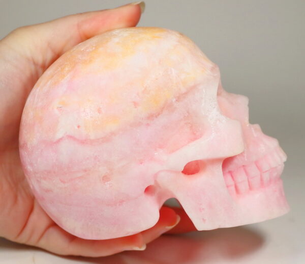 Bright! 5,715ct Pink Aragonite Skull Carving