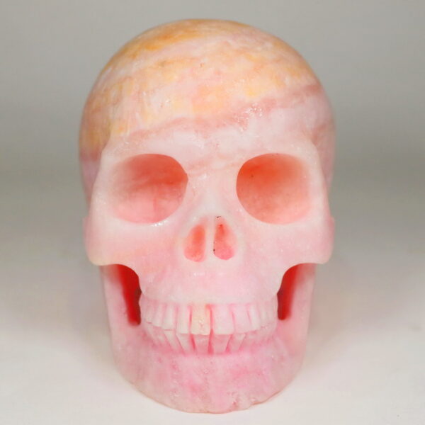 Bright! 5,715ct Pink Aragonite Skull Carving