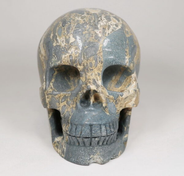 One of a kind! 6,040ct Frog Skin Jasper Skull Carving